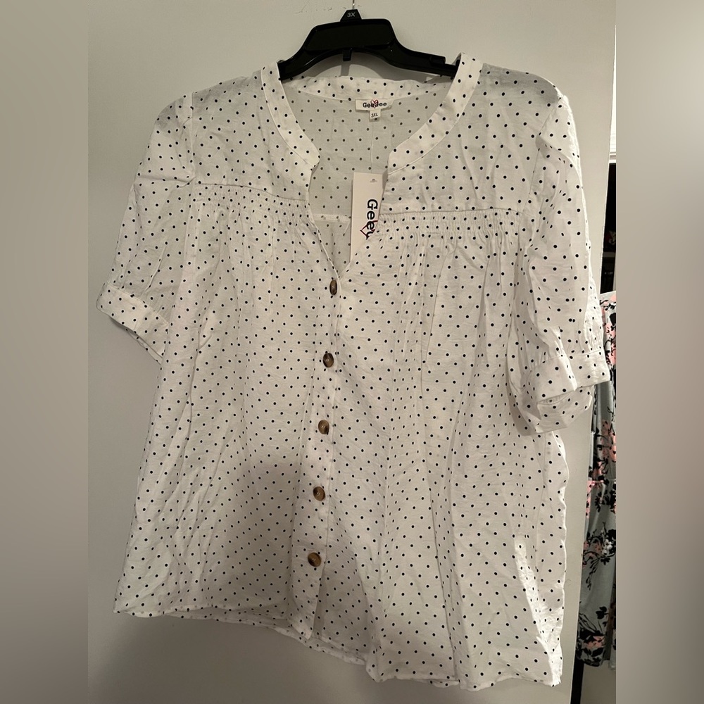 3x white polka dot blouse